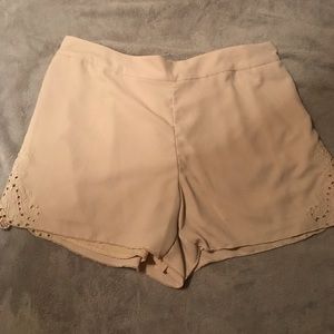 Kaari Blue Khaki Embroidered Elastic Shorts Sz XL